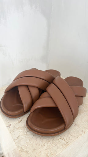 Anine Bing Tan Leather Criss Cross Slides, 41
