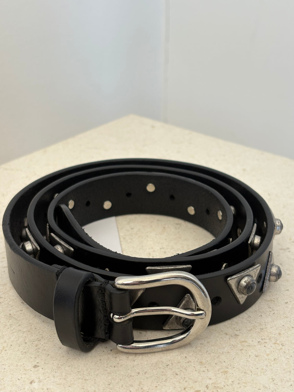 Isabel Marant Black Leather Triangle Studded Belt, 90