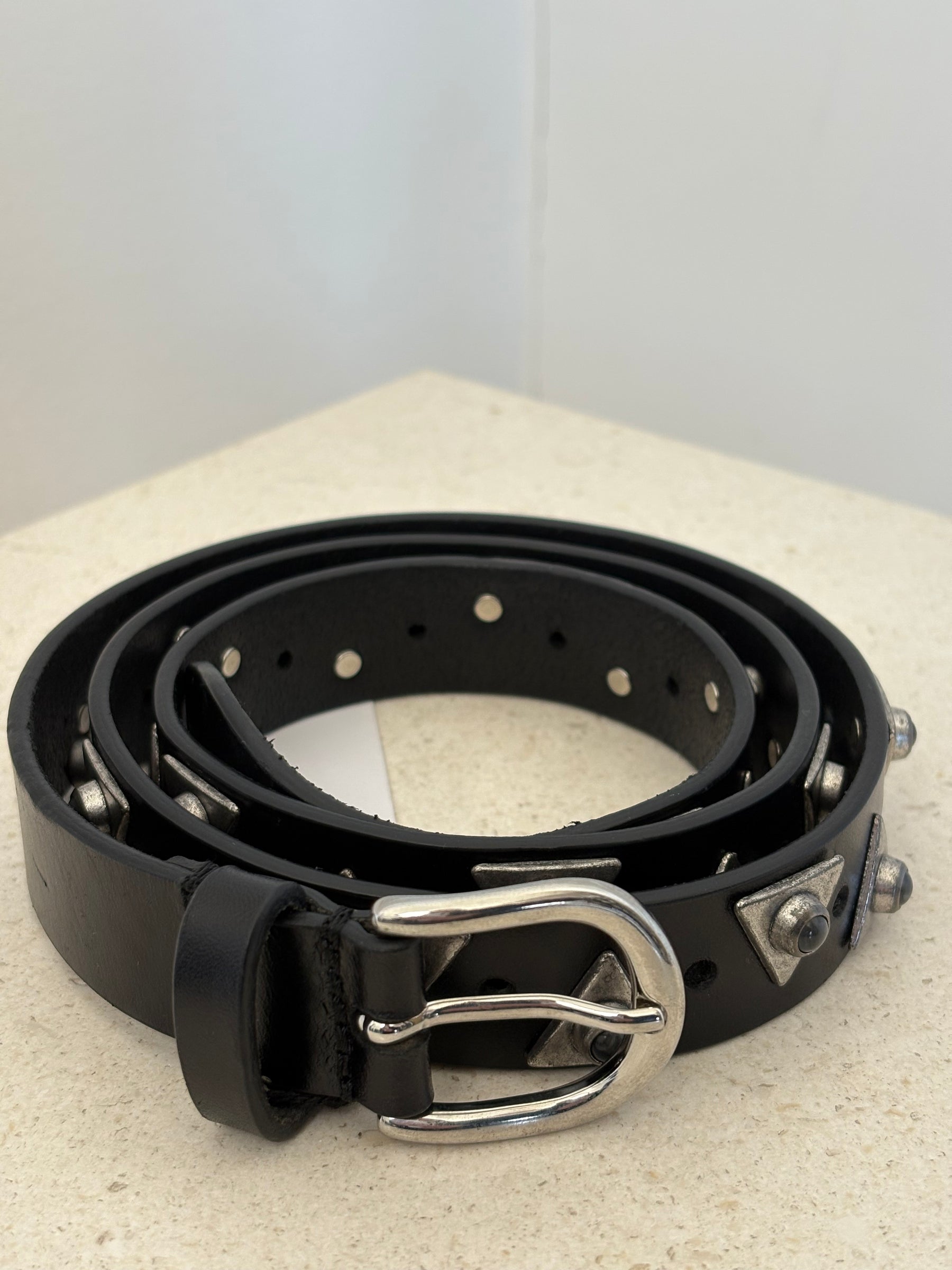Isabel Marant Black Leather Triangle Studded Belt, 90