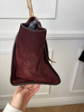 Celine Burgundy and Beige Leather and Suede Trapeze Bag