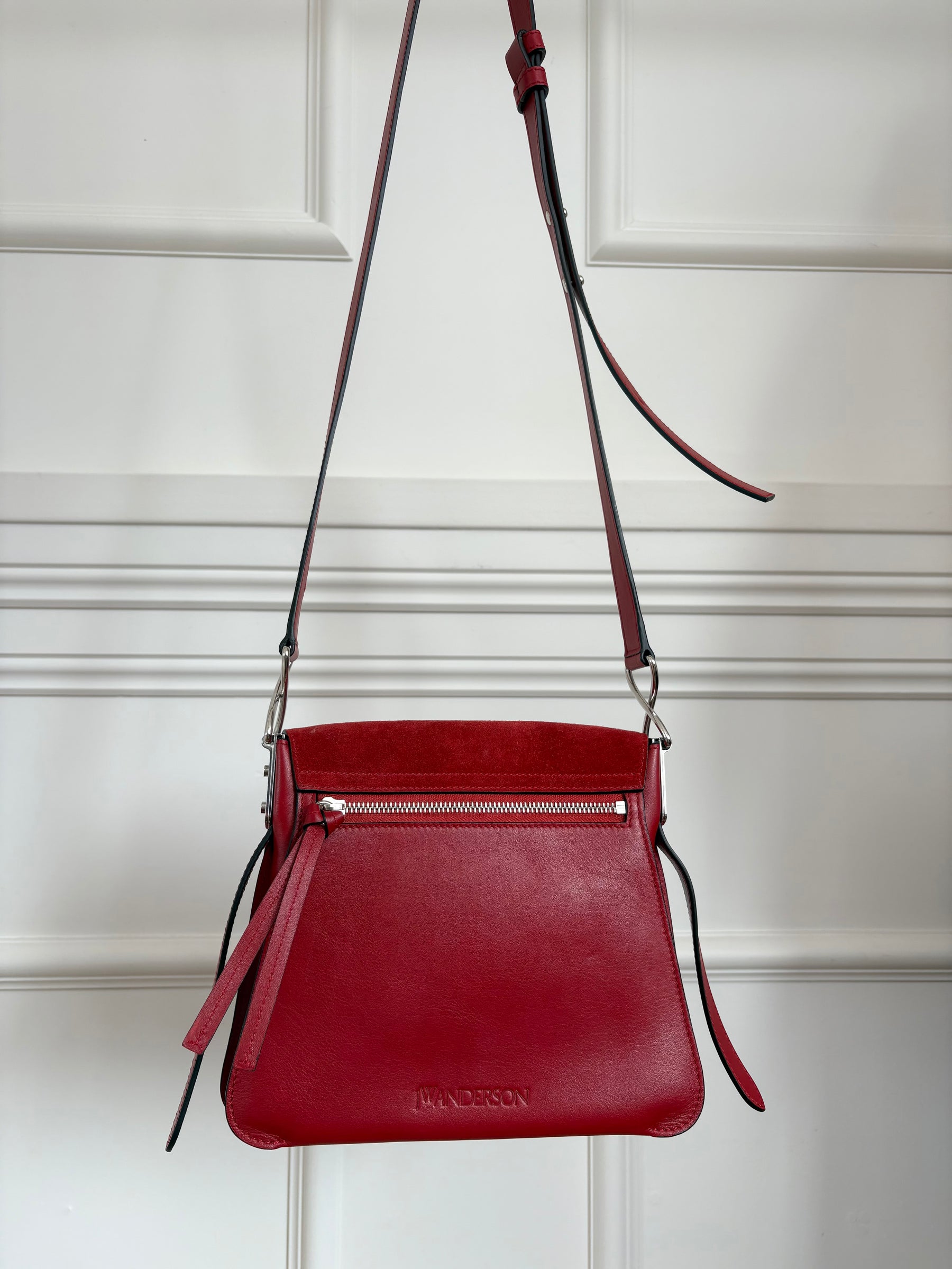 JW Anderson Red Suede and Leather Pierce Bag