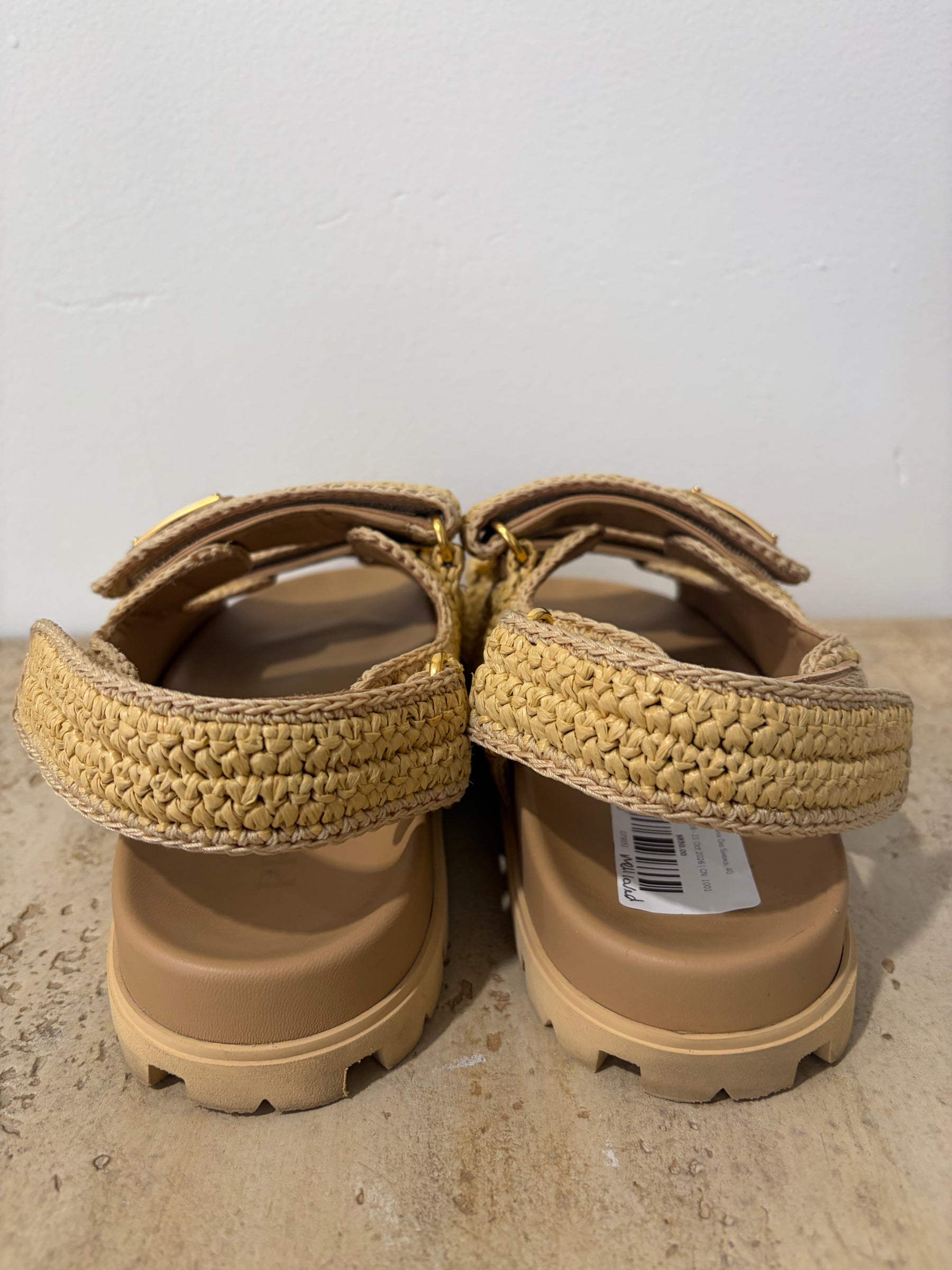 Prada Raffia Dad Sandals, 40