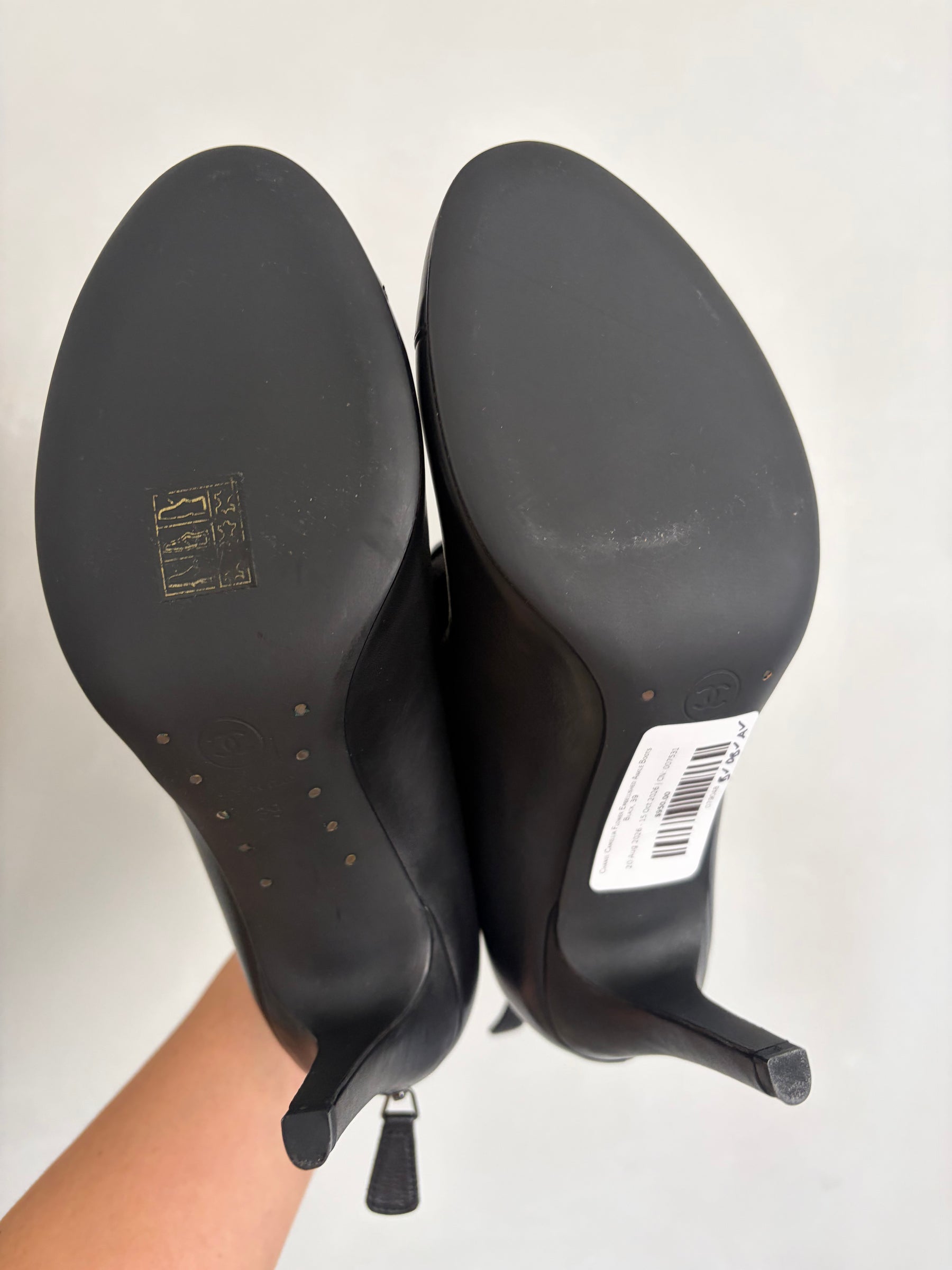 Chanel Camellia Flower Embellished Ankle Boots Black, 39