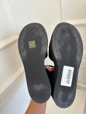 Chanel Black Grosgrain Quilted Wedge Sandal, 38.5 C