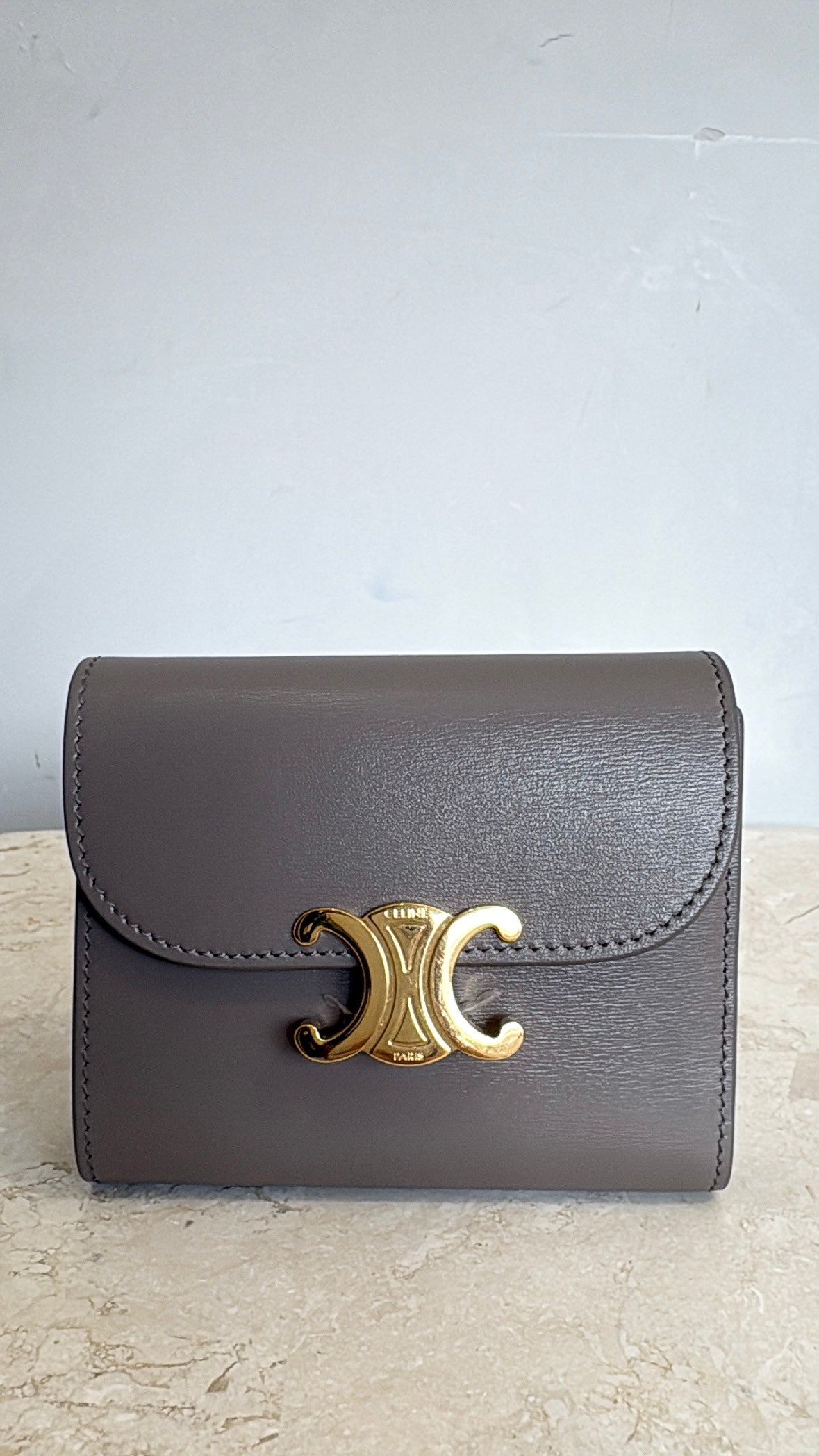 Celine Triomphe Trifold Wallet Taupe