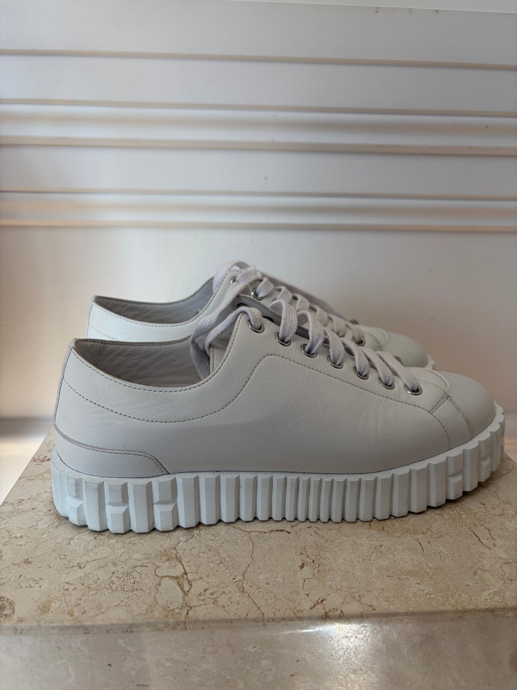 Hermès White Leather Cross Sneakers, 37