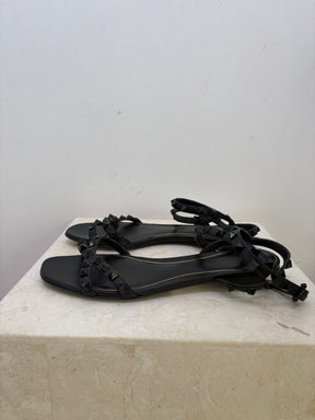 Valentino Garavani Black Leather Rockstud Sandals, 37