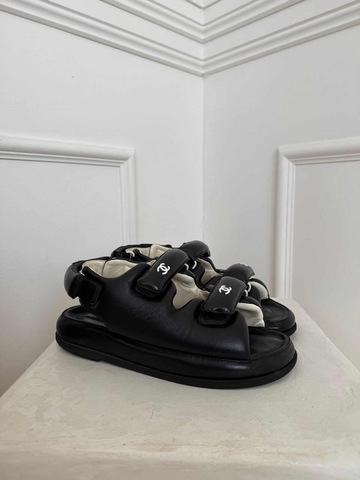 Chanel Black Padded Leather Dad Sandals, 41.5 C