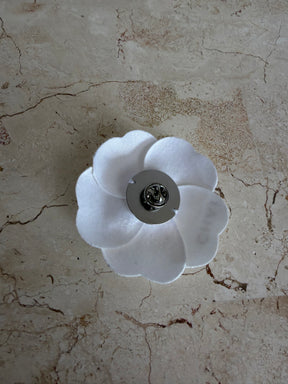 Chanel Uniform Cream Tweed Logo Brooch