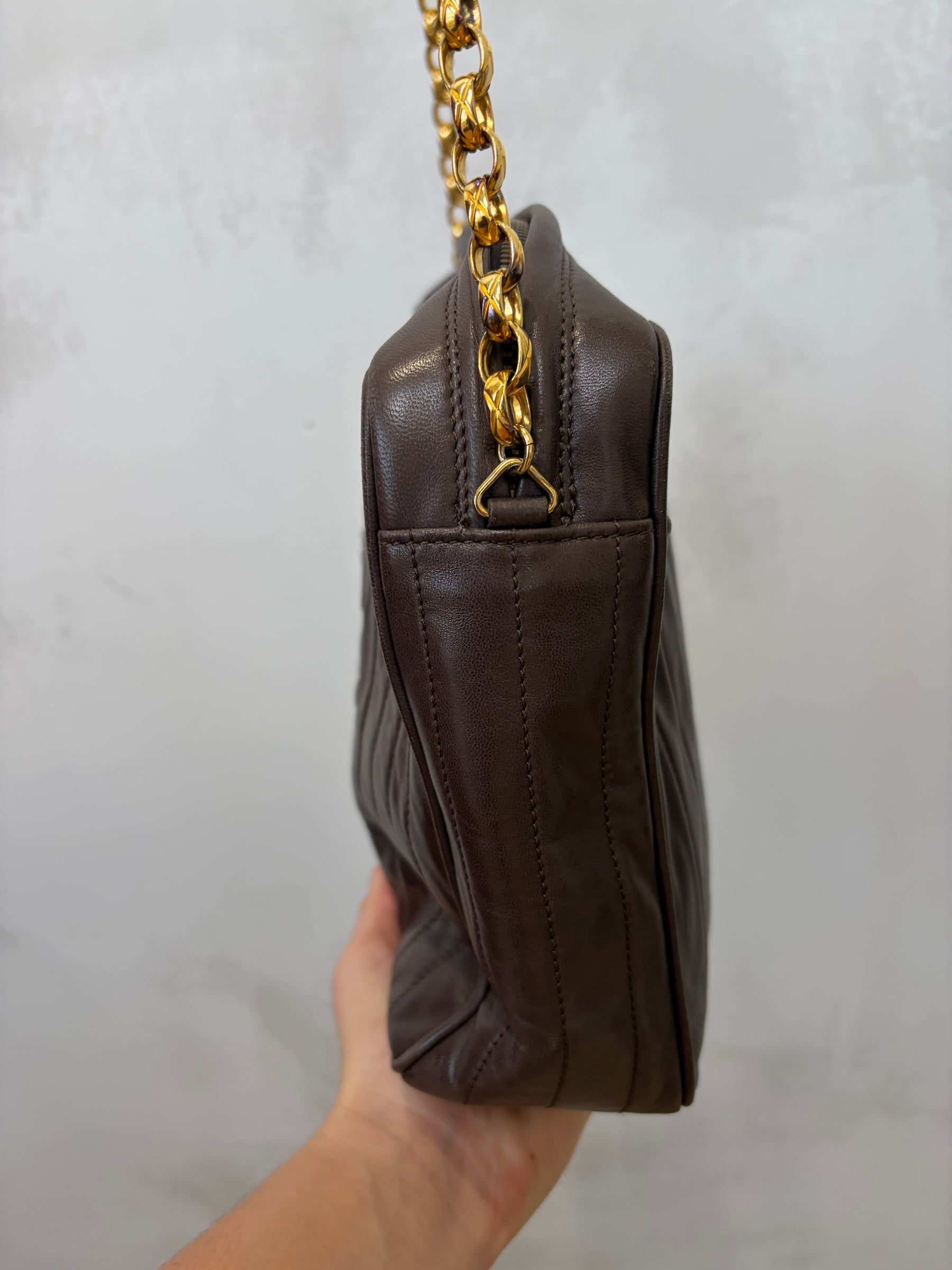Chanel Chocolate Quilted Leather Tassel Camera Bag