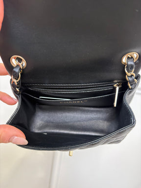 Chanel Mini Square Flap Bag Lambskin Black LGHW