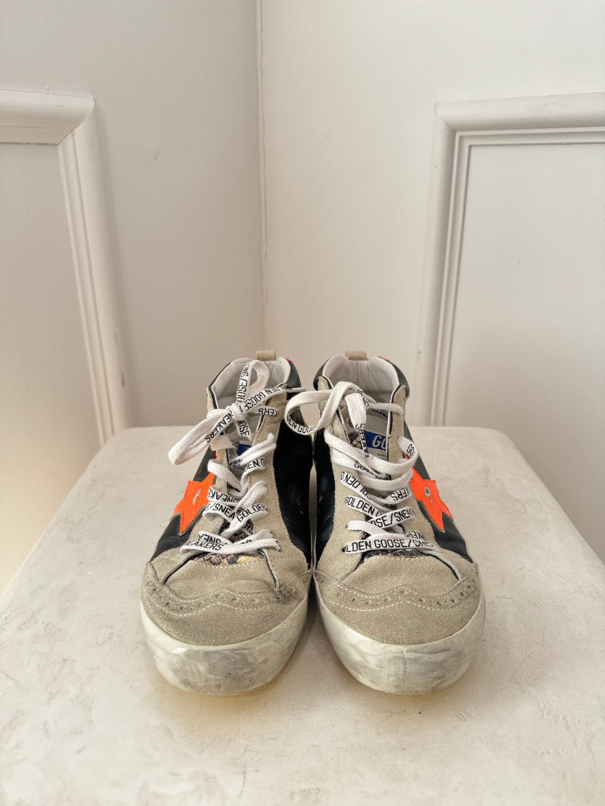 Golden Goose Mid Star High Top Sneakers Fluro Orange Star, 38