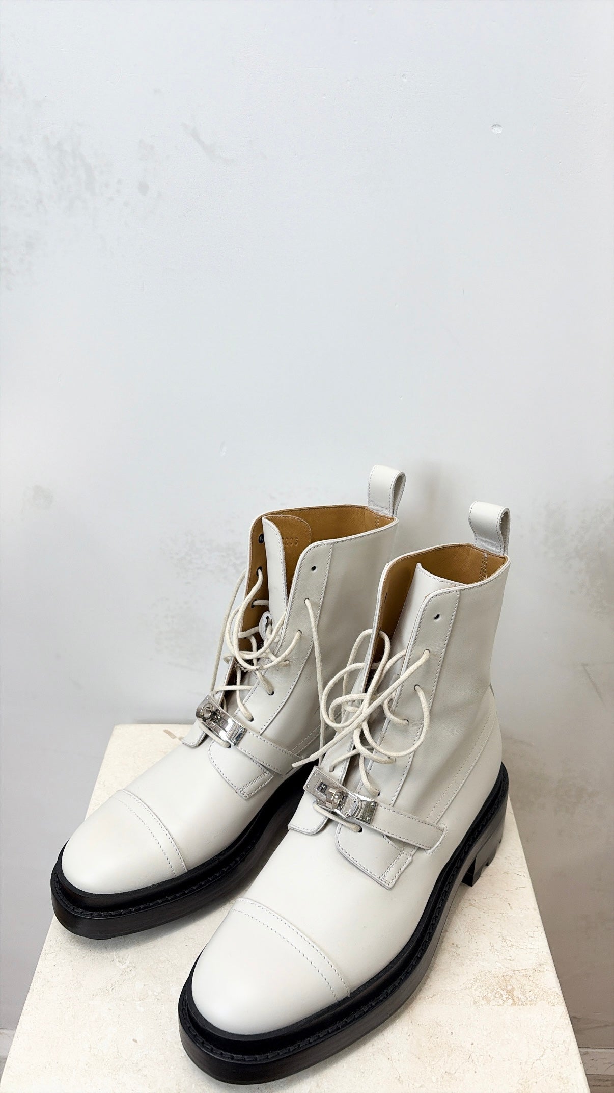 Hermès White Leather 'Funk' Kelly Buckle Ankle Boot, 36