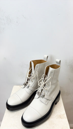 Hermès White Leather 'Funk' Kelly Buckle Ankle Boot, 36