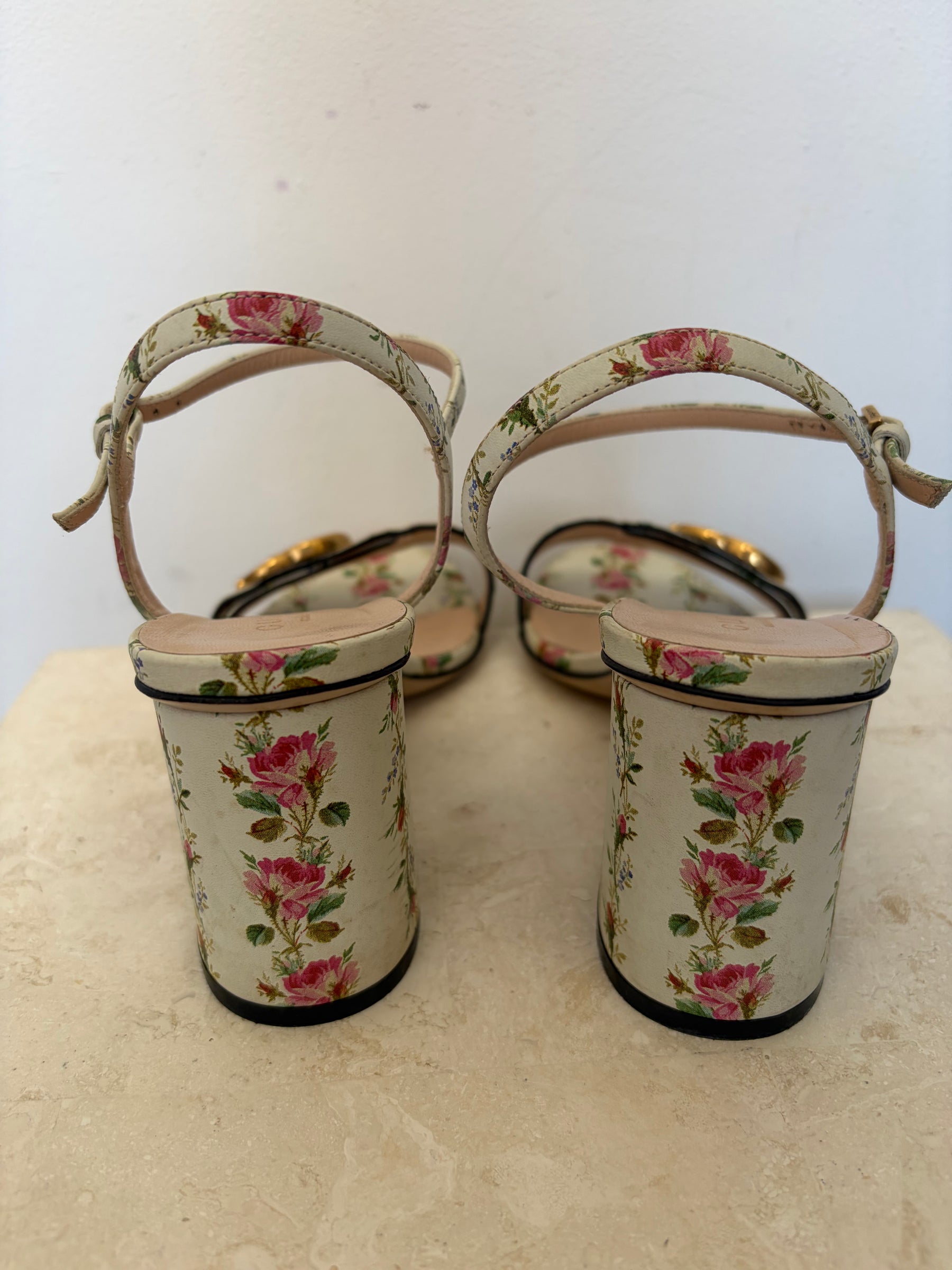 Gucci Rose Floral Marmont Heels, 36