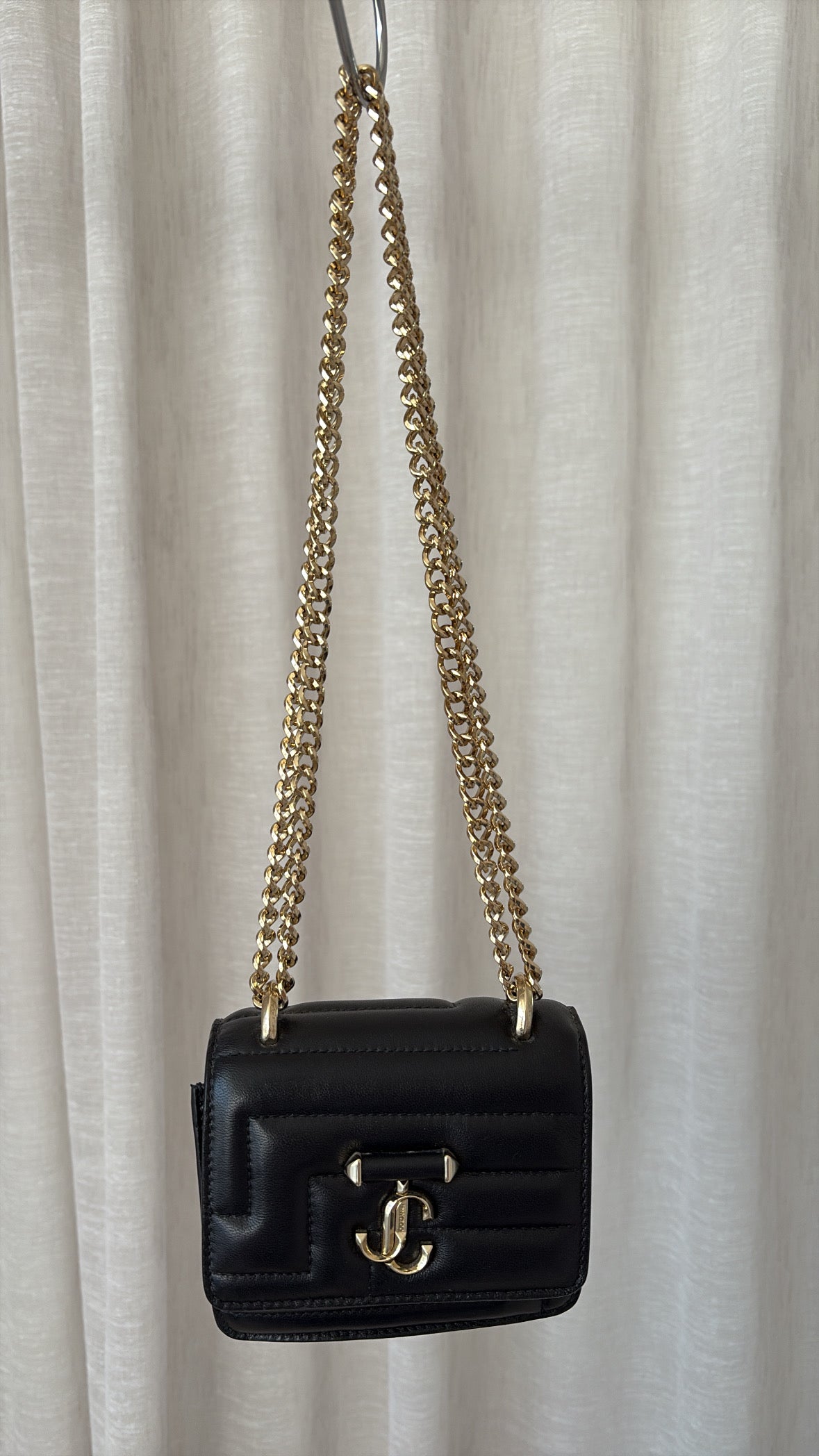 Jimmy Choo Black Leather Mini Quiltes Logo Bag