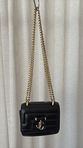 Jimmy Choo Black Leather Mini Quiltes Logo Bag