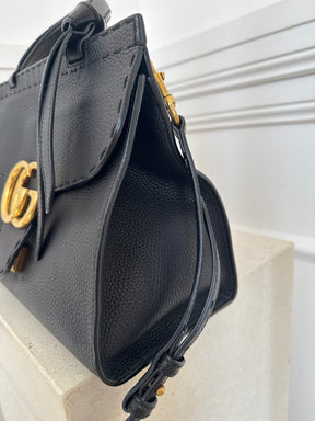 Gucci GG Marmont  Small Top Handle Bag In Black Grain Leather