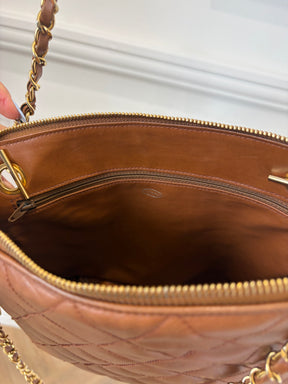 Chanel Tan Quilted Leather Dome Chain Shoulder Bag