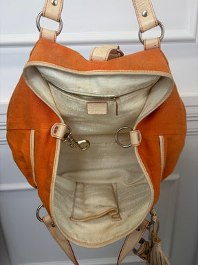 Celine Orange Canvas and Cream Leather Shoulder Bag