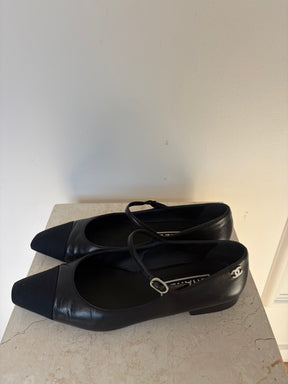 Chanel Black Leather Mary Jane Flats, 40 C
