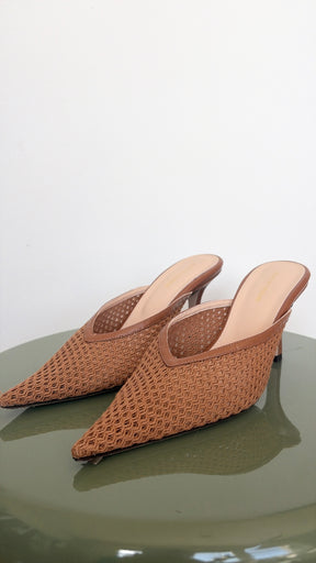 Scanlan Theodore Brown Crochet Knit Pointed Mules, 39