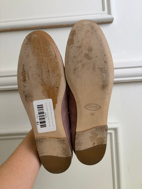 Tod's Musk Suede Whipstitch Logo Loafer, 36