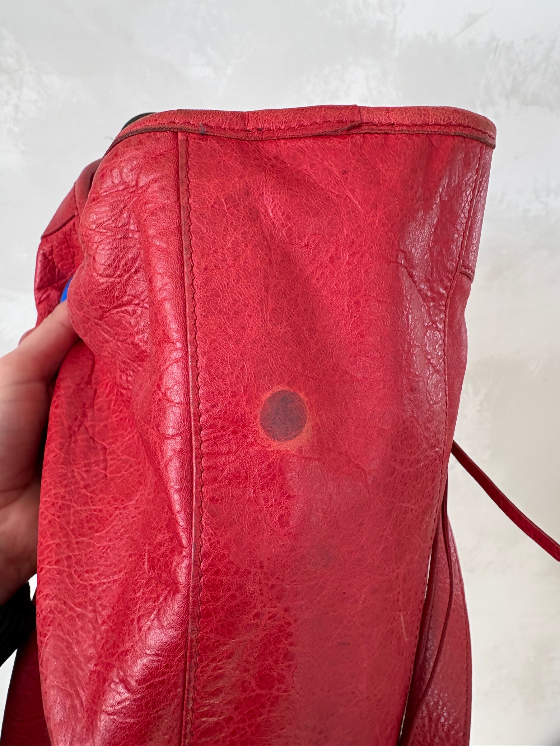 Balenciaga Cherry Red Leather Motorcycle City Bag