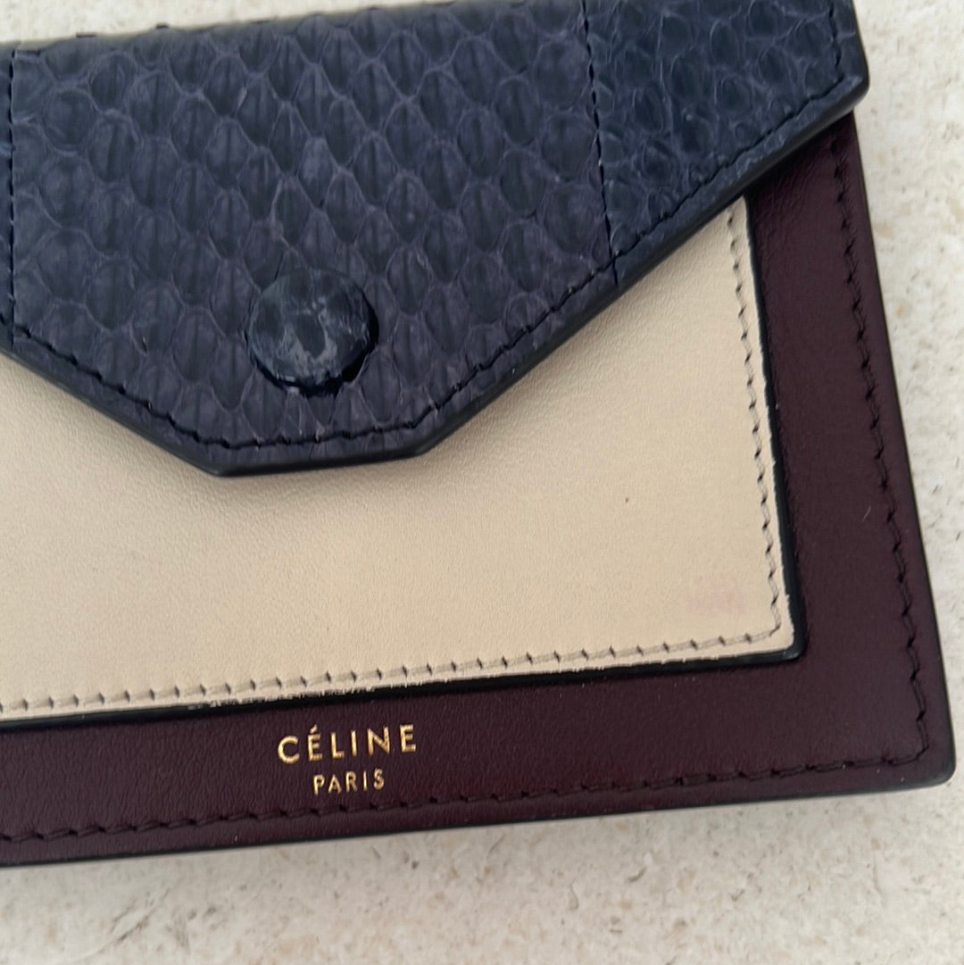 Céline Python Envelope Purse in Maroon and Navy