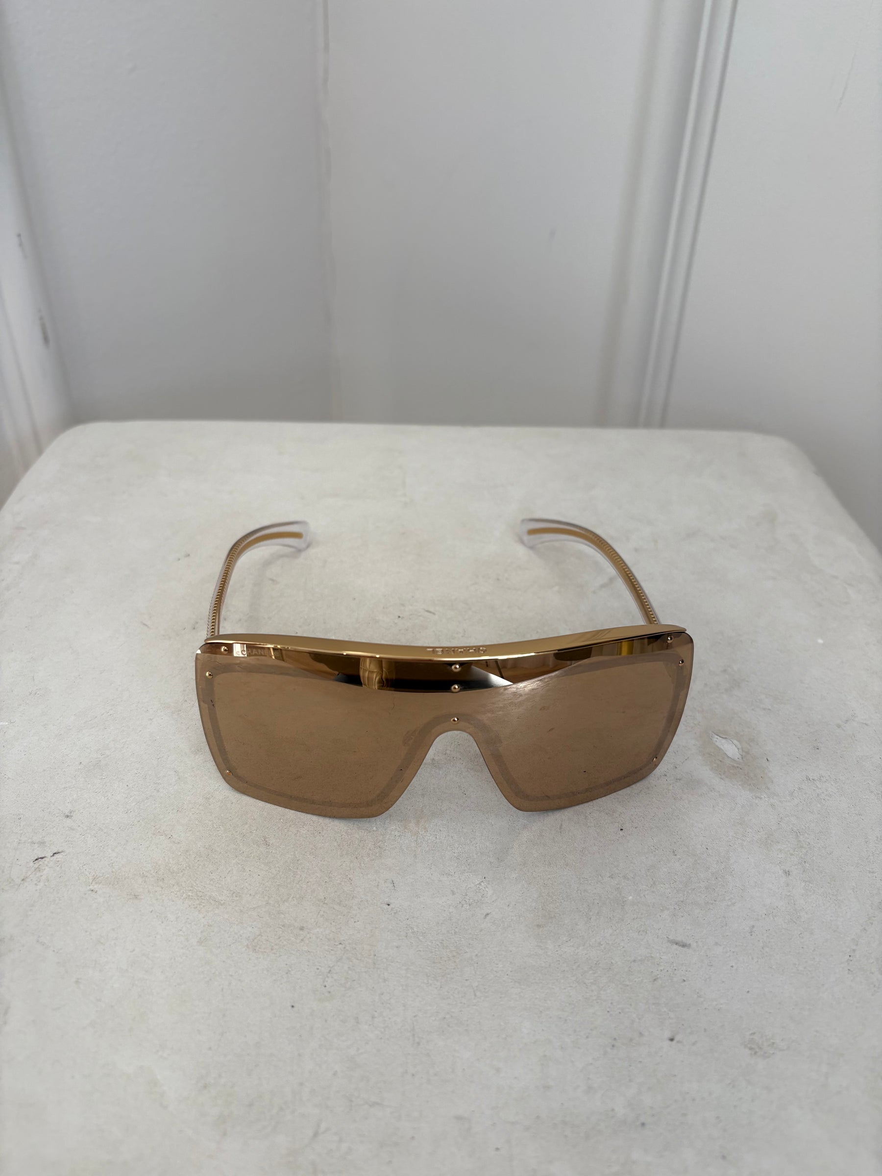 Chanel Gold Shield Mirror Sunglasses