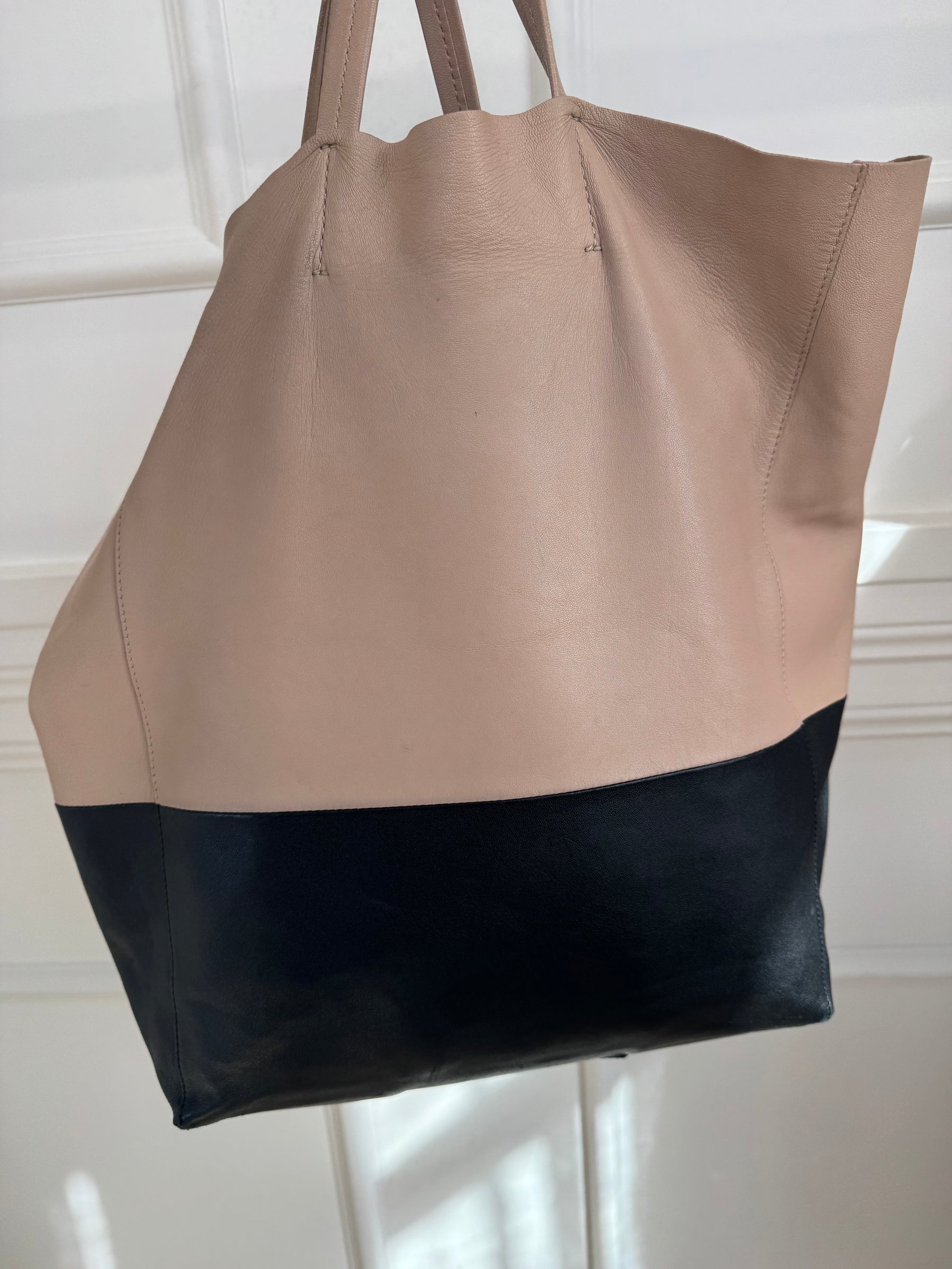 Celine Black and Beige Leather Cabas Tote Bag