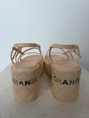 Chanel Pale Peach Quilted Leather Platform Sandals, 39 C