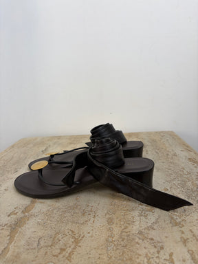 The Row Black Lace Up Gold Toe Heeled Sandal, 37.5