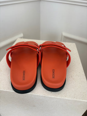 Hermès Rose Sorbet Epsom Leather Chypre Sandals, 38