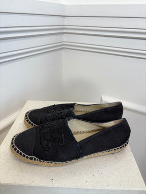 Chanel Black Canvas Logo Espadrilles, 38