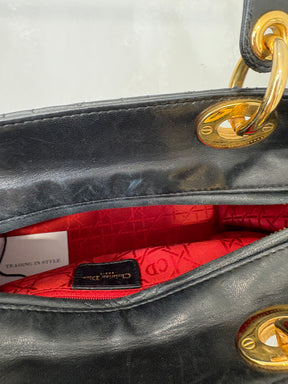 Dior Black Cannage Leather Medium Lady Dior With Gold Hardware