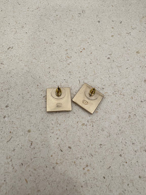 Chanel Square Loco Earrings Gold Tone