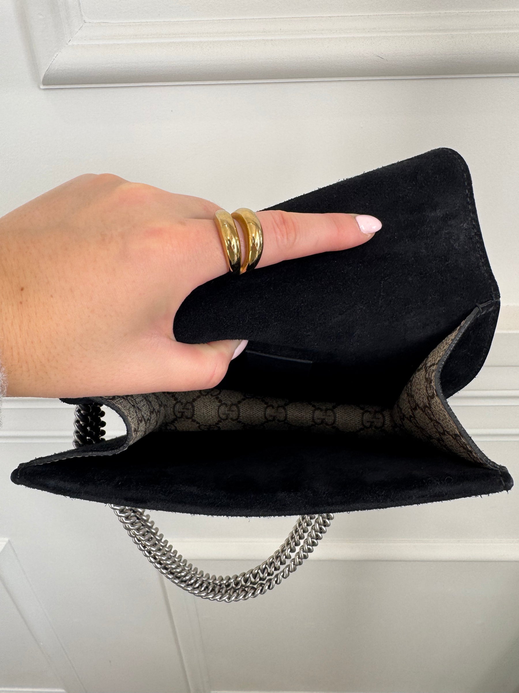 Gucci Taupe and Black Suede Monogram Small Dionysus Bag