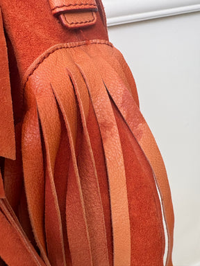 Saint Laurent Orange Suede Fringes Shoulder Bag