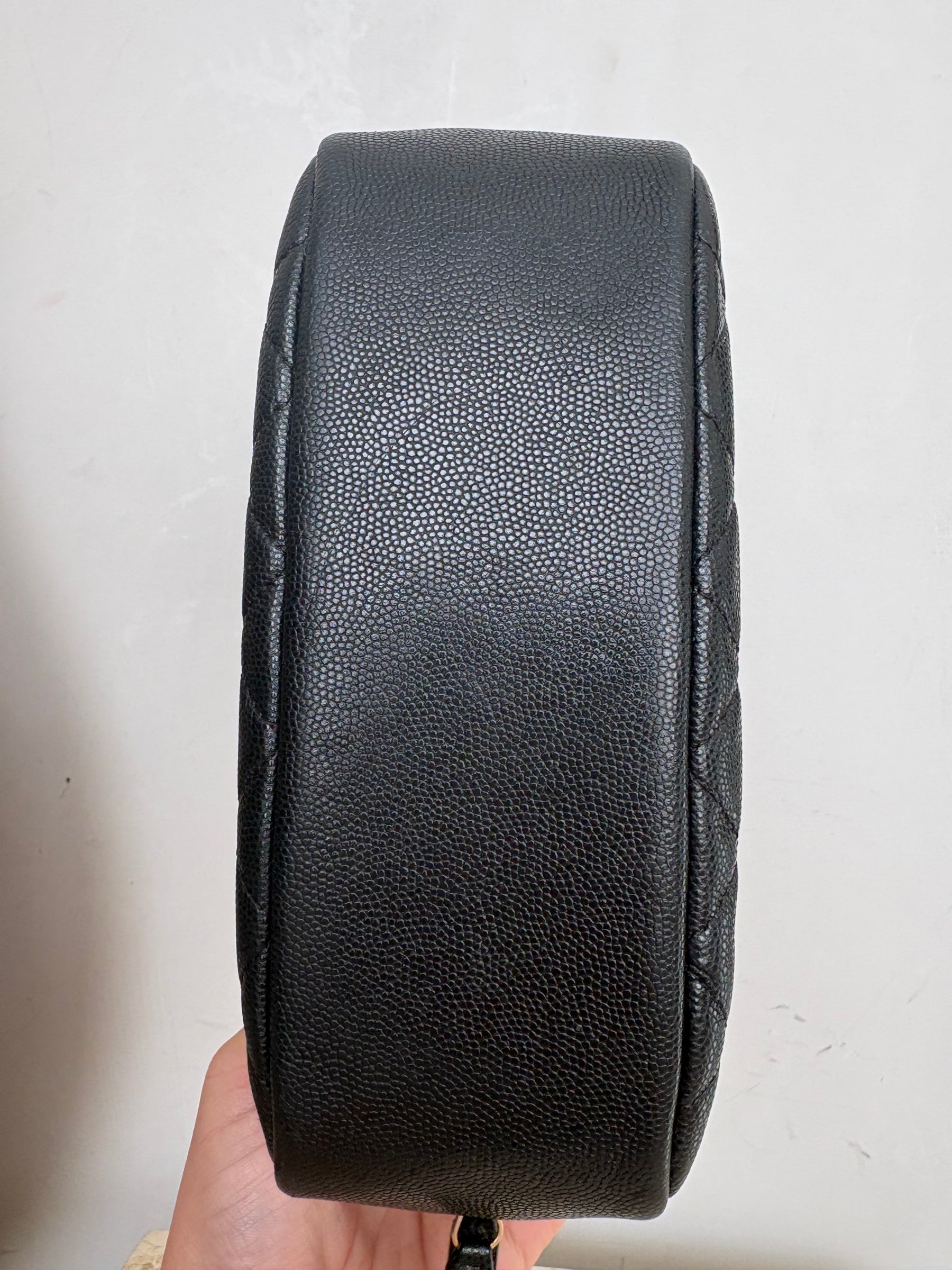 Chanel Black Caviar Quilted Curvy Pouch Cosmetic Case