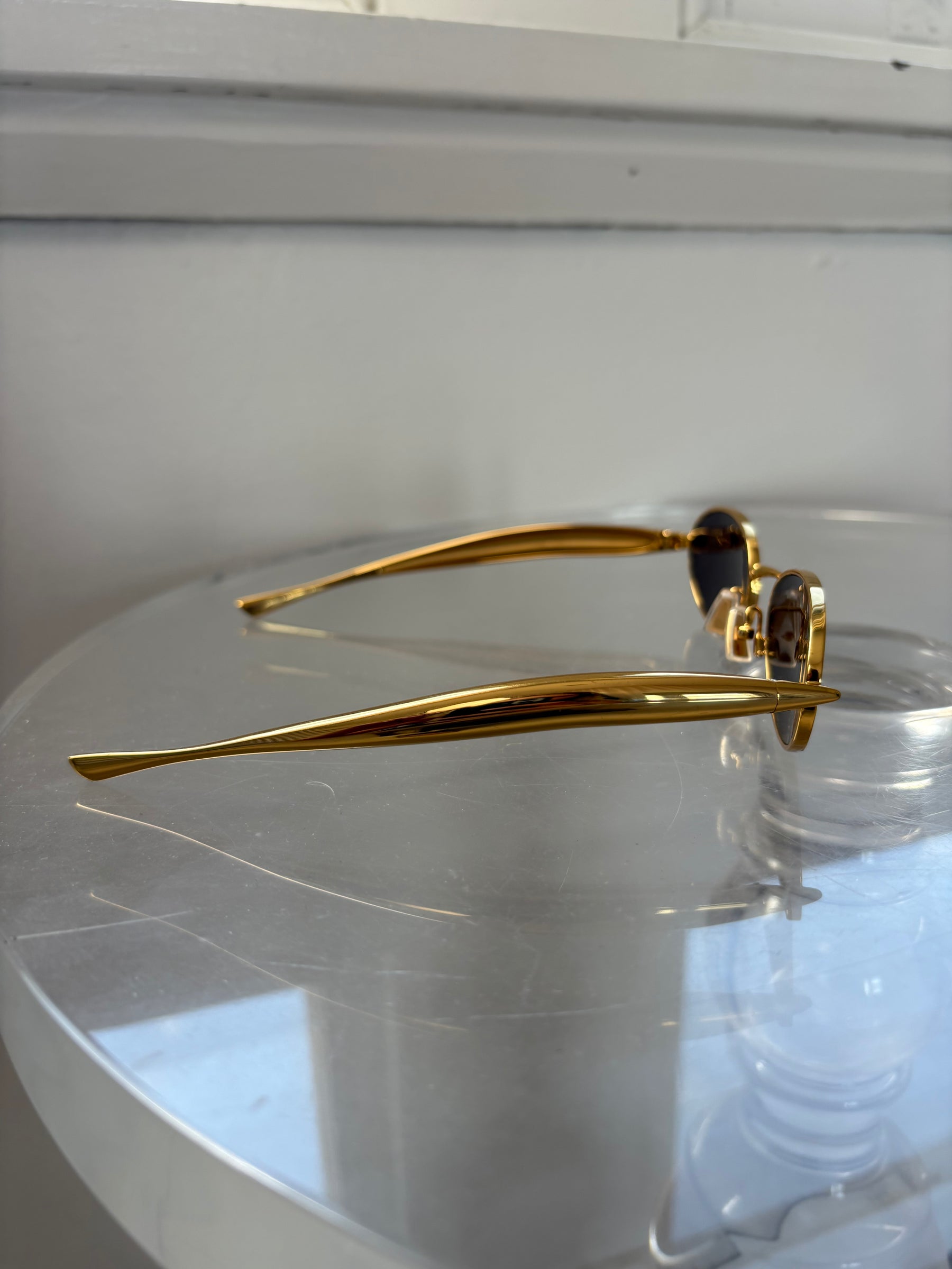 Bottega Veneta Gold Oval Sardine Sunglasses
