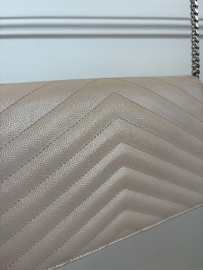 Saint Laurent Beige Grained Leather Envelope Chain Wallet
