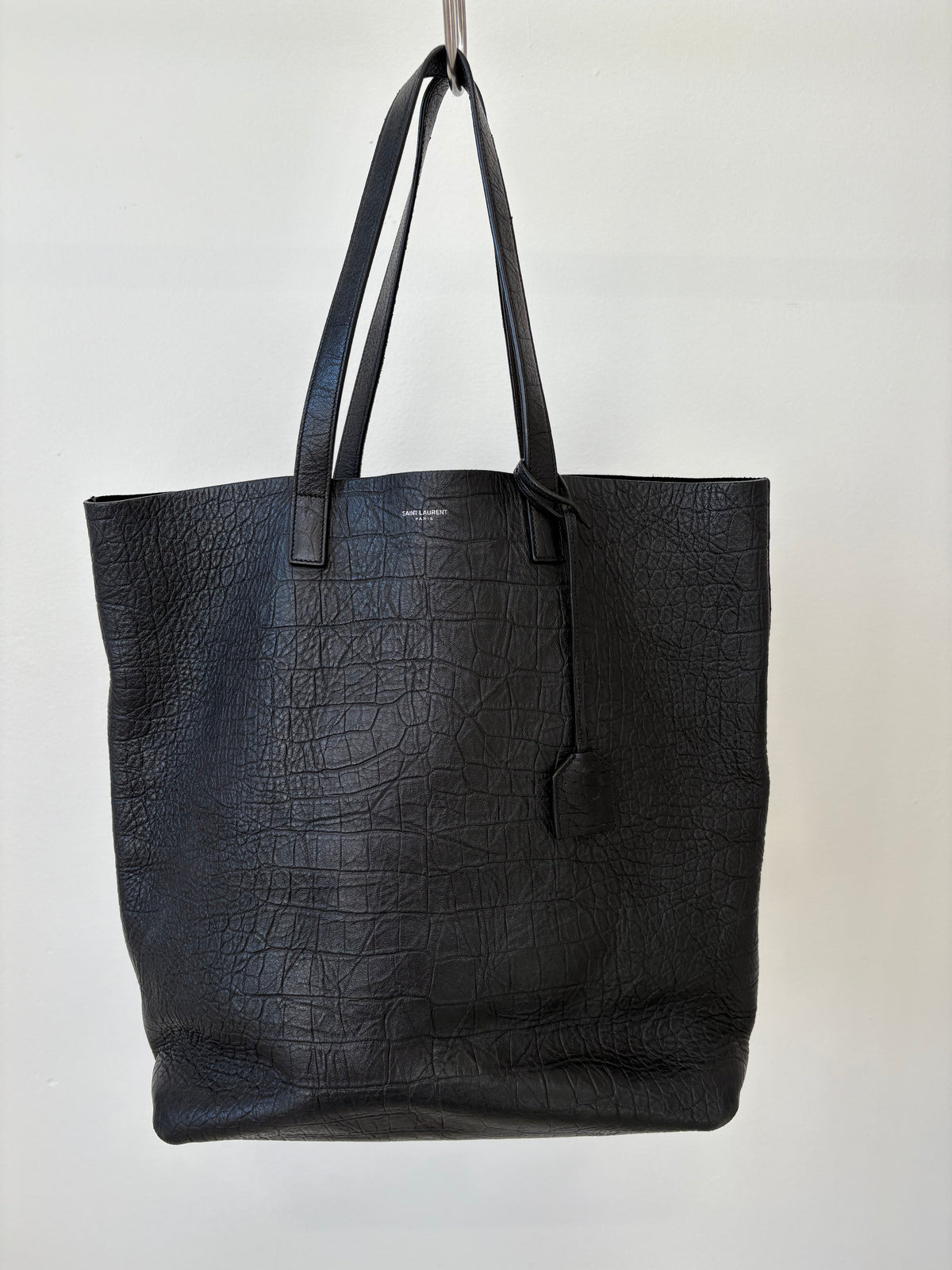 Saint Laurent Croc Embossed Soft Leather Tote With Pouch