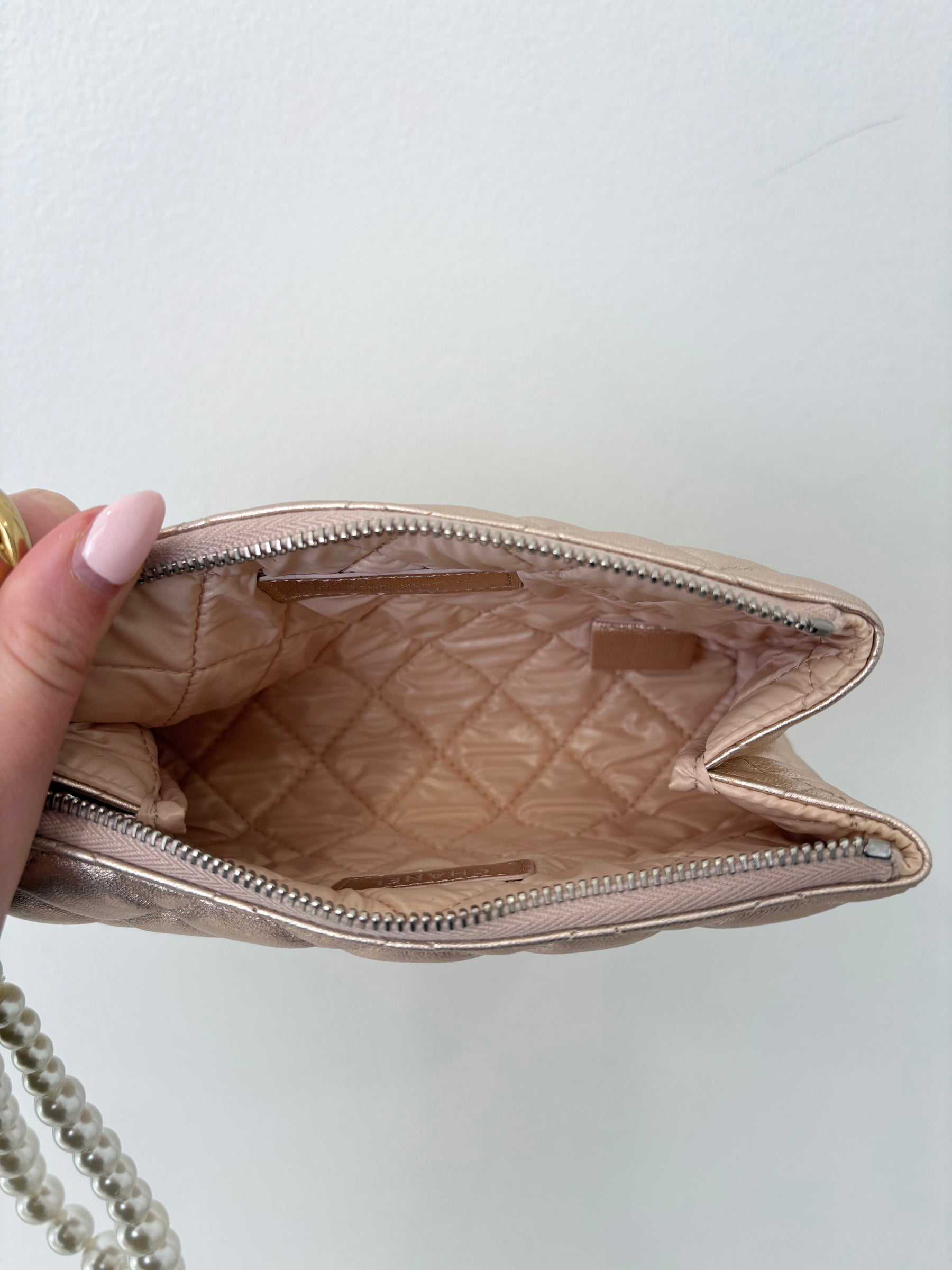 Chanel Rose Gold Leather Cosmetic Pouch