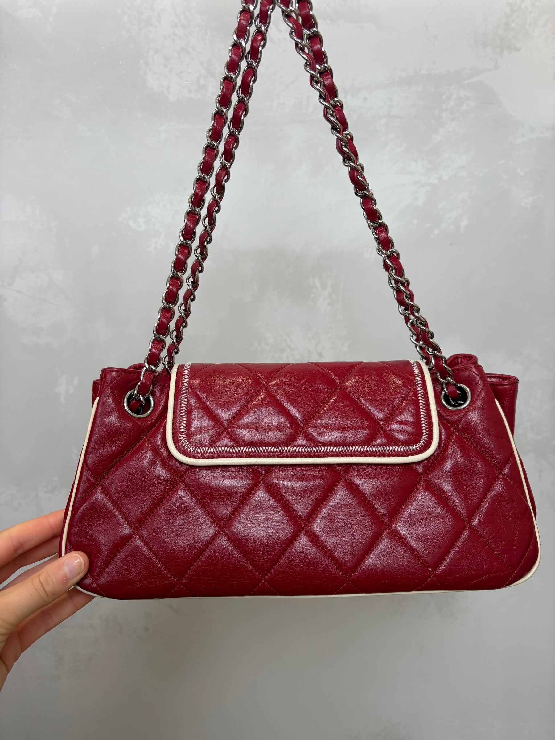 Chanel Burgundy Leather East West Accordian Flap Bag
