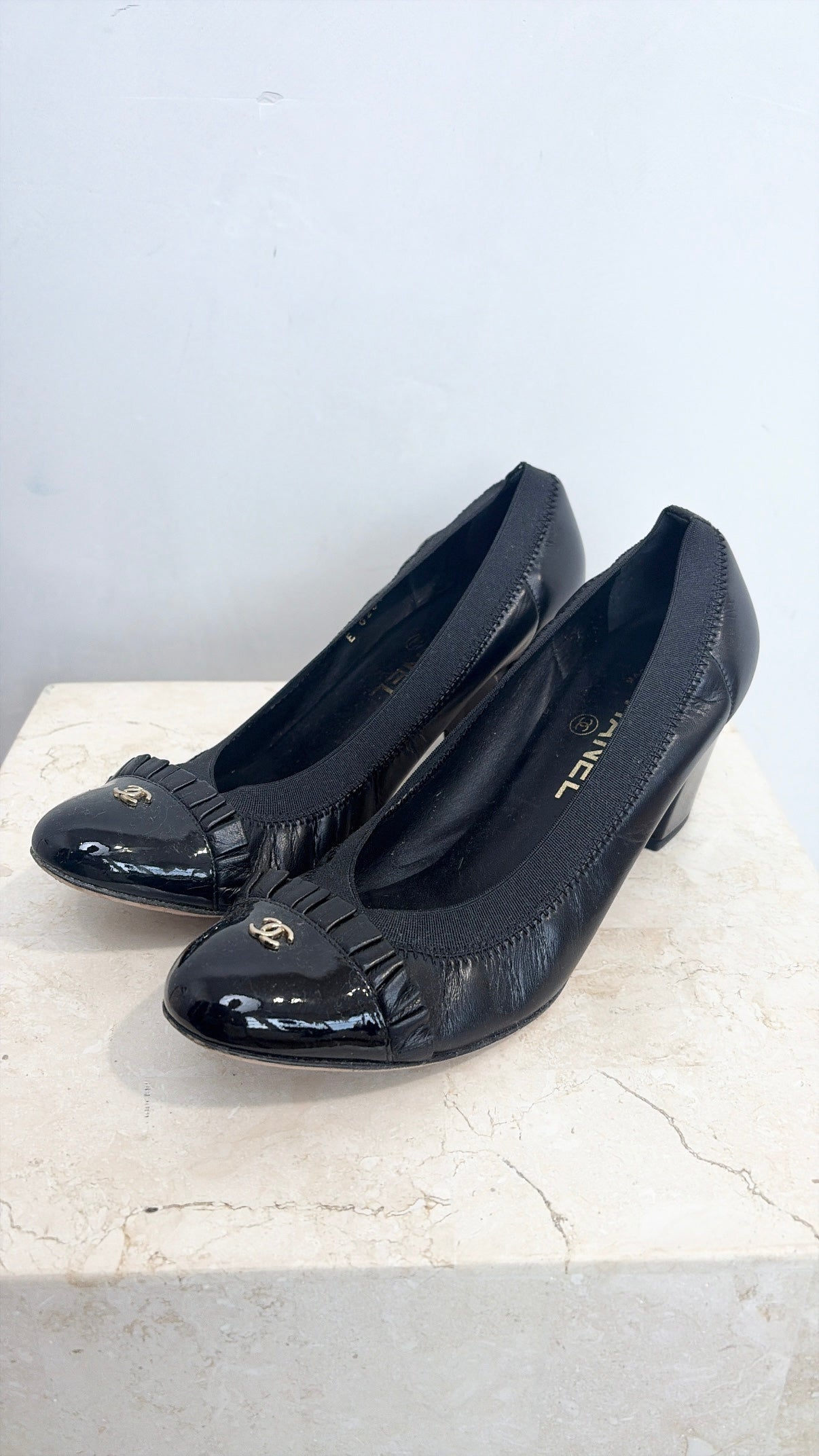 Chanel Black Leather Stretch Pumps, 38