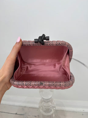 Bottega Veneta Musk Woven Silk Python Trim Knot Clutch