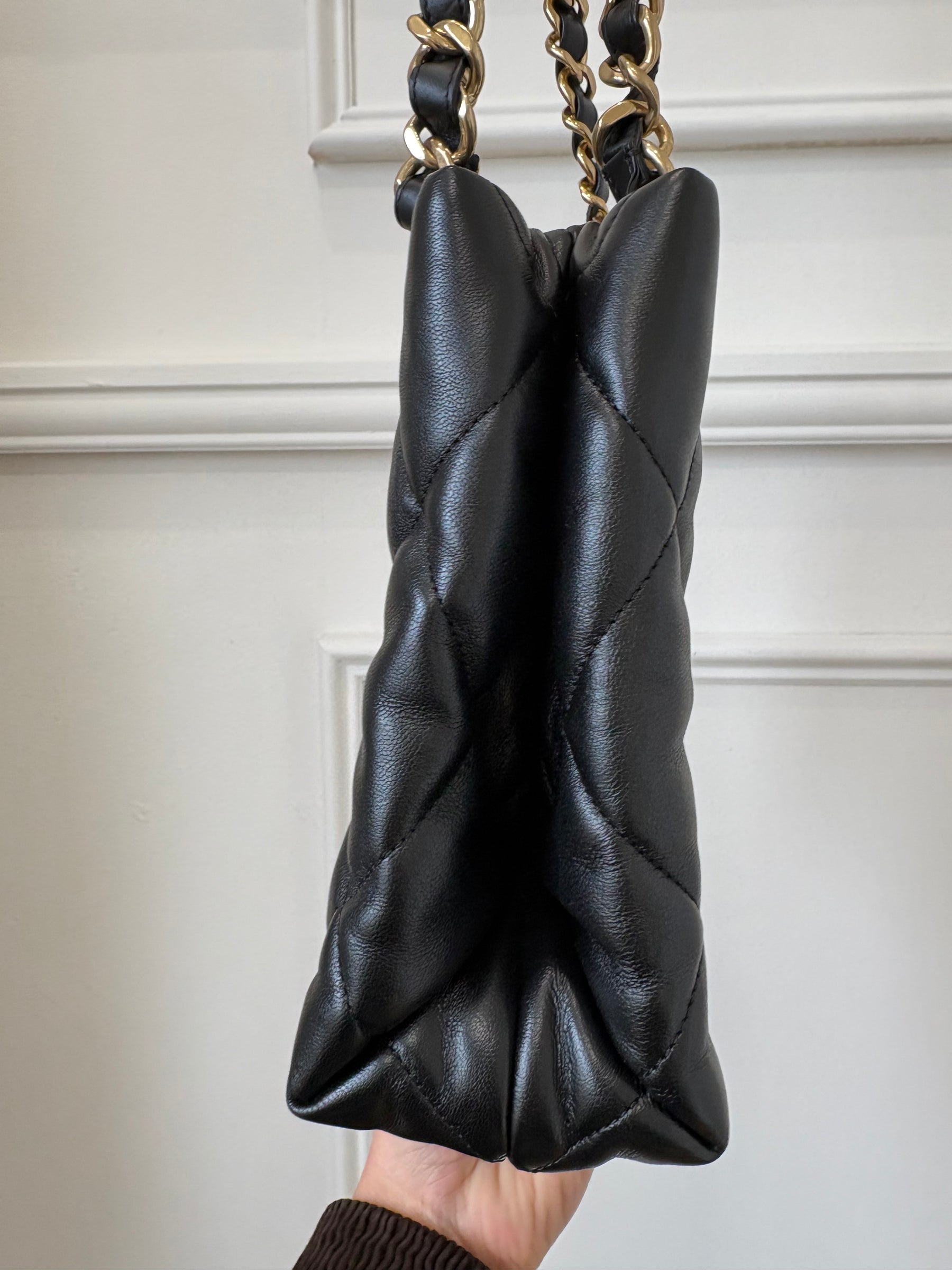 Chanel Black Lambskin Quilted Leather Chain Tote