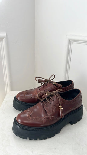 Céline Brown Leather Platform Brogues, 39