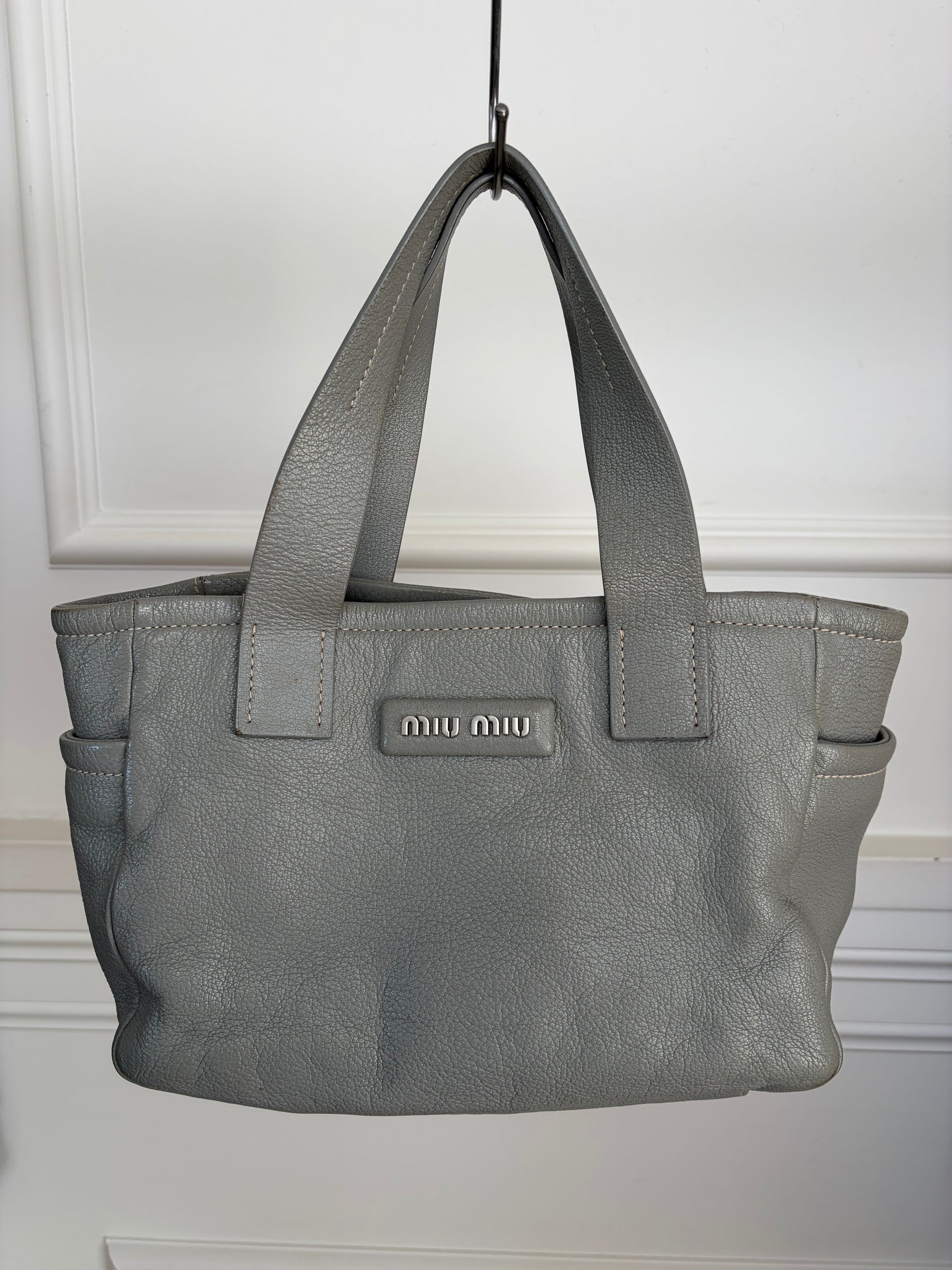 Miu Miu Grey Leather Mini Logo Tote